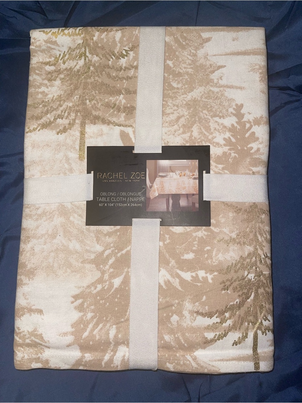 Rachel Zoe Beige and White Toile Oblong Tablecloth